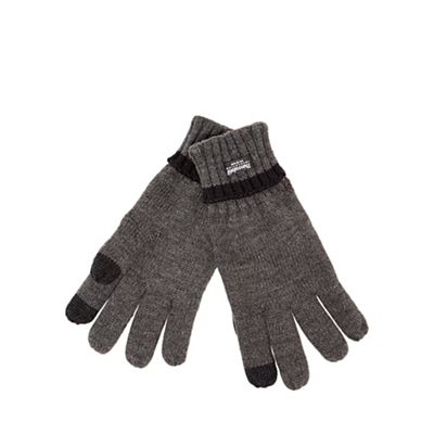 Grey touch screen compatible knitted gloves